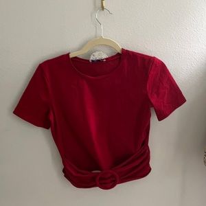 Zara red belted shirt
